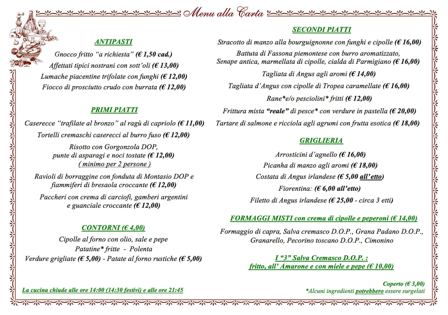 Menu alla Carta Menu alla Carta osteria